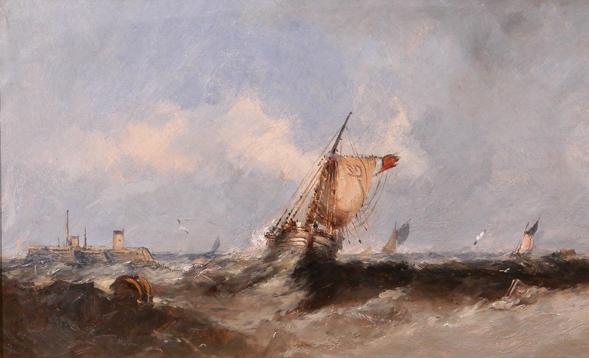 George I Chambers (attr. To) 1803-1840 English Ship After Storm, Painting, Circa 1830-40-photo-3