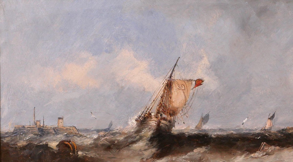 George I Chambers (attr. To) 1803-1840 English Ship After Storm, Painting, Circa 1830-40-photo-1