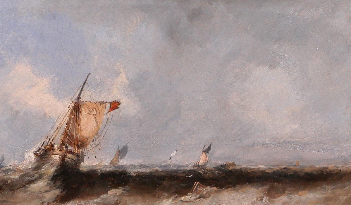 George I Chambers (attr. To) 1803-1840 English Ship After Storm, Painting, Circa 1830-40-photo-2