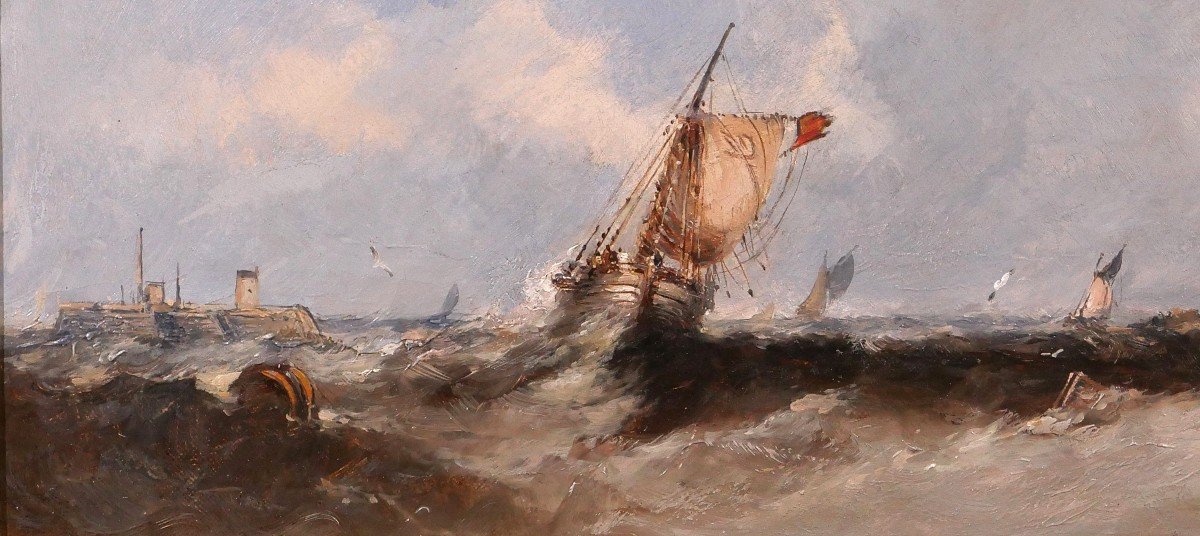 George I Chambers (attr. To) 1803-1840 English Ship After Storm, Painting, Circa 1830-40-photo-4