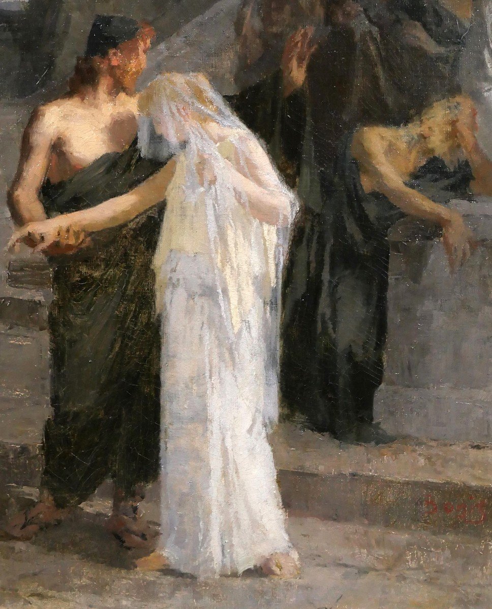 Henri Bonis 1868-1921 Ancient Scene, Ulysses And Penelope?, Painting, Circa 1890, Homer-photo-3