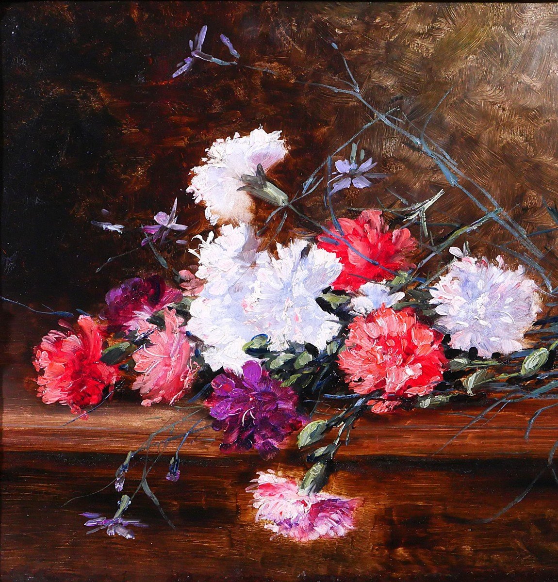 Adrien-raphaël Gourdon, Still Life Of Flowers, Carnations, Painting, Circa 1880-85 Impressionism-photo-3