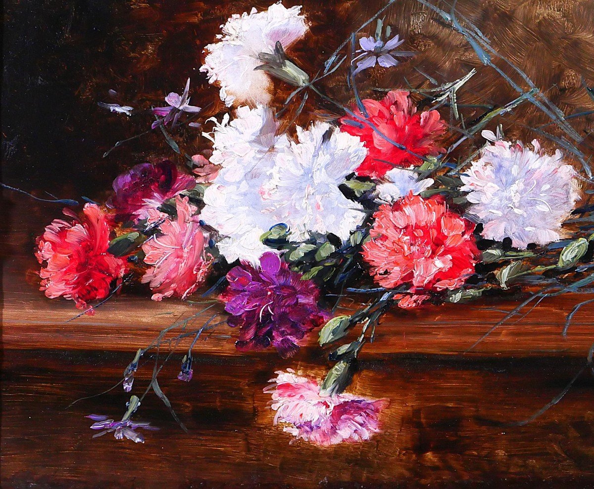 Adrien-raphaël Gourdon, Still Life Of Flowers, Carnations, Painting, Circa 1880-85 Impressionism-photo-4