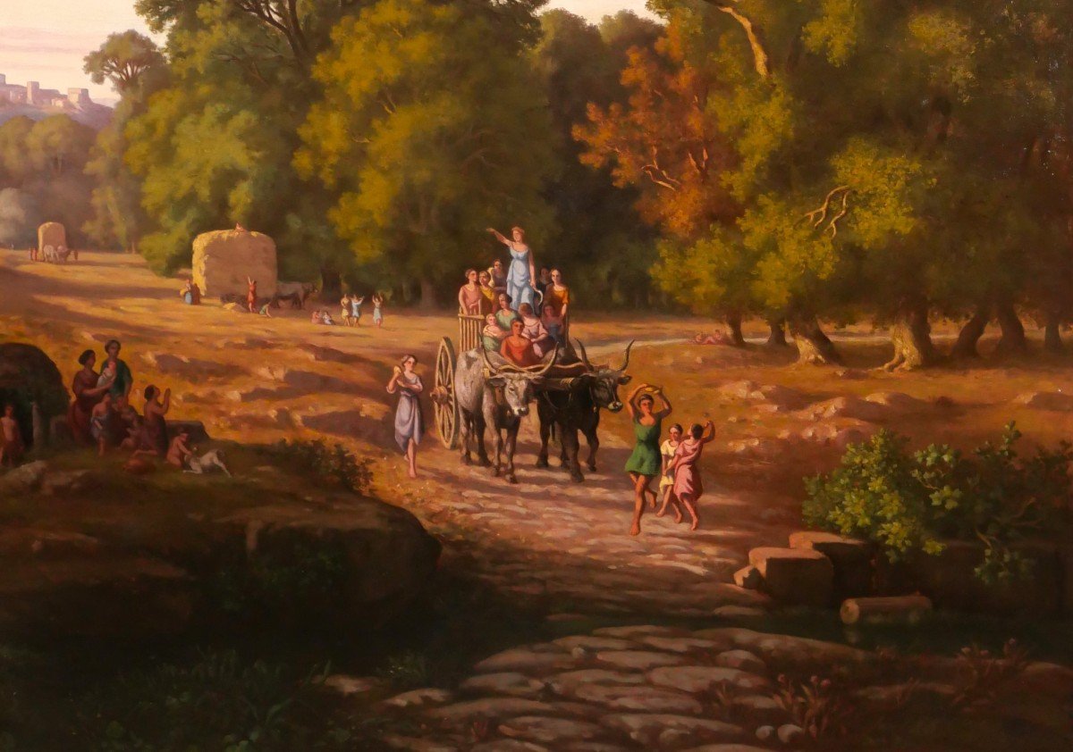 Gaspard ANRIOUD 1809-1866 Italie, la fête des moisson, paysage, grand tableau, romantisme-photo-4