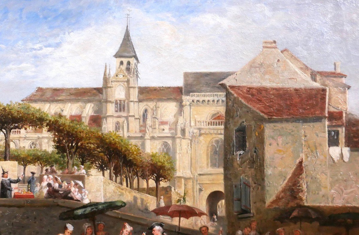 Adolphe François MONFALLET 1815-1900 Triel-sur-Seine (Yvelines), scène de marché, tableau, 1864-photo-3