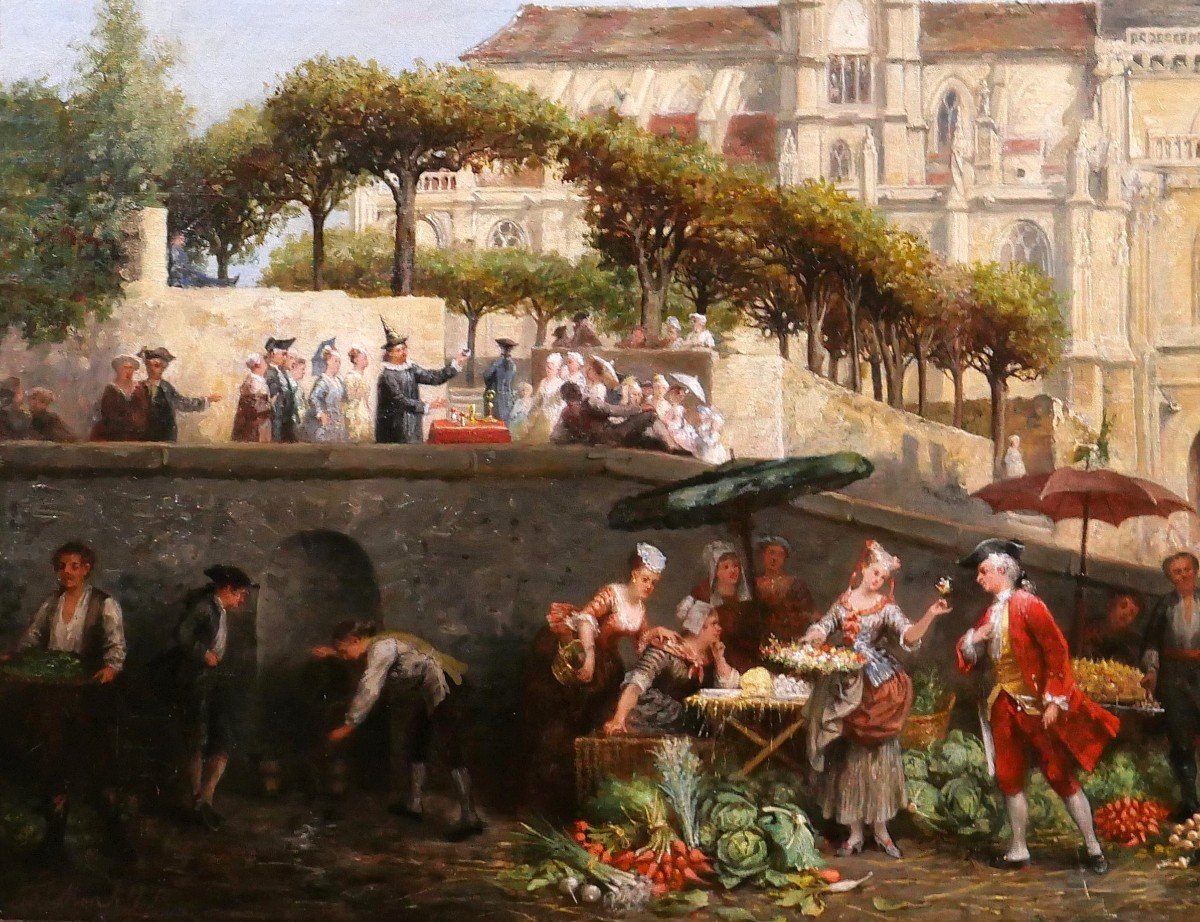 Adolphe François MONFALLET 1815-1900 Triel-sur-Seine (Yvelines), scène de marché, tableau, 1864-photo-5