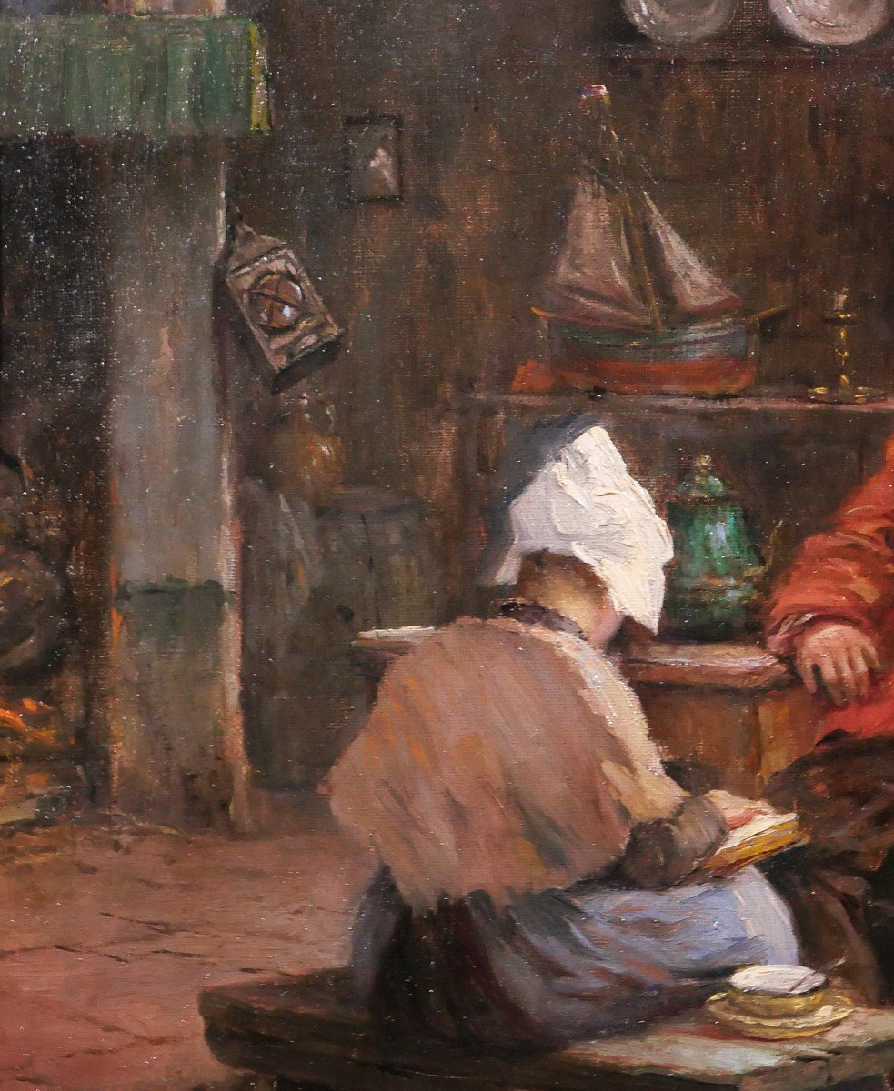 Philipp ZELTNER 1865-1946 Couple dans un intérieur, tableau, vers 1900-photo-1