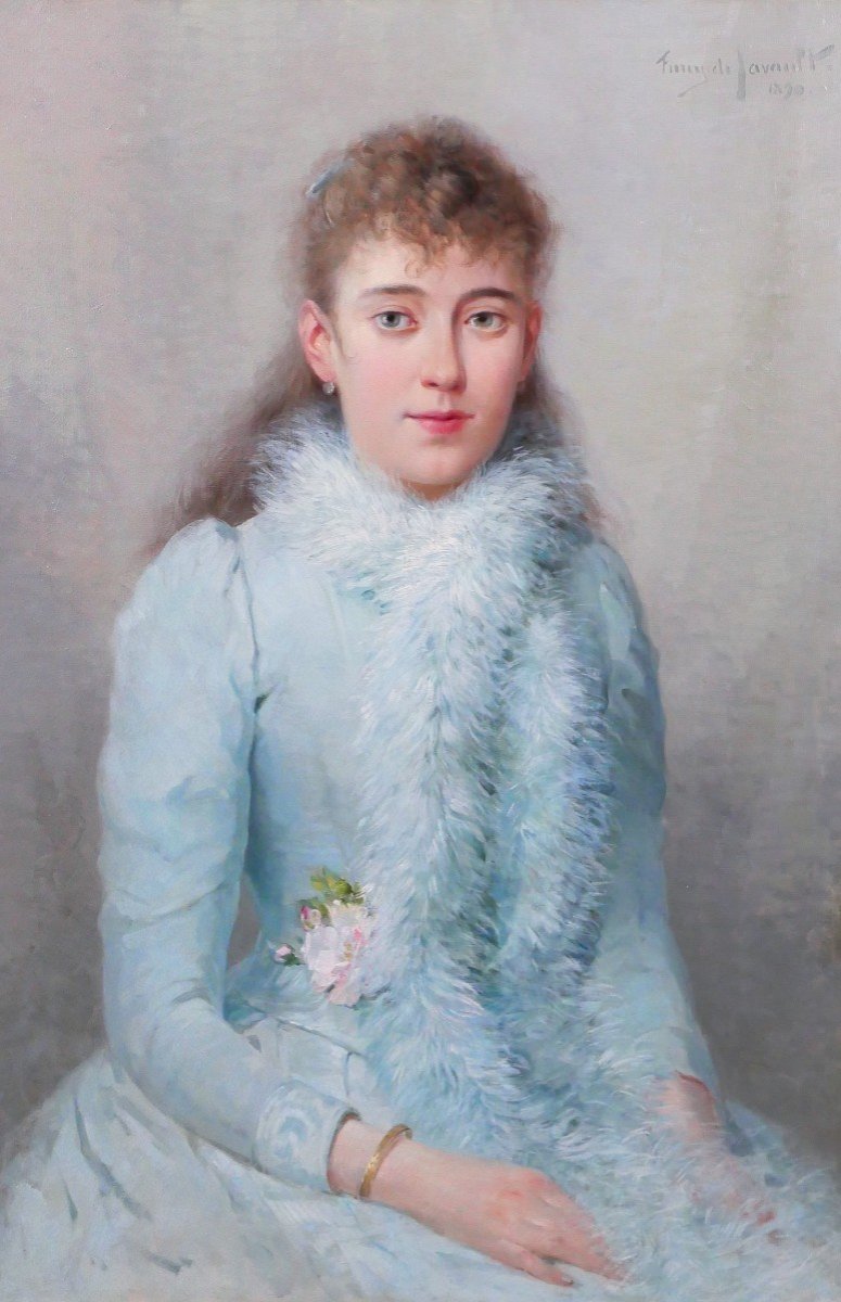 Albert T. Furcy de Lavault 1847-1915 Portrait de jeune femme aux fleurs, tableau, 1890