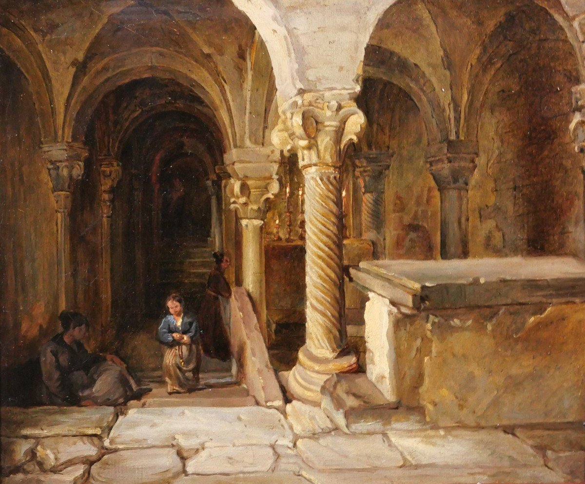 François-Marius Granet (att. à) 1775-1849 Intérieur d'une crypte, tableau, vers 1820-30