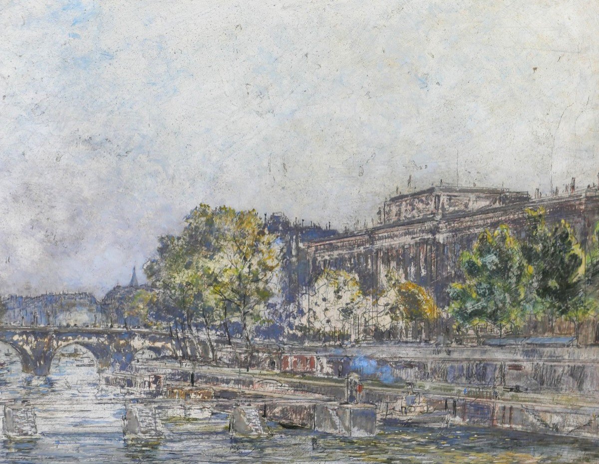 Frédéric Houbron 1851-1908 Paris, The Lock Of The Monnaie, Painting, 1902-photo-2