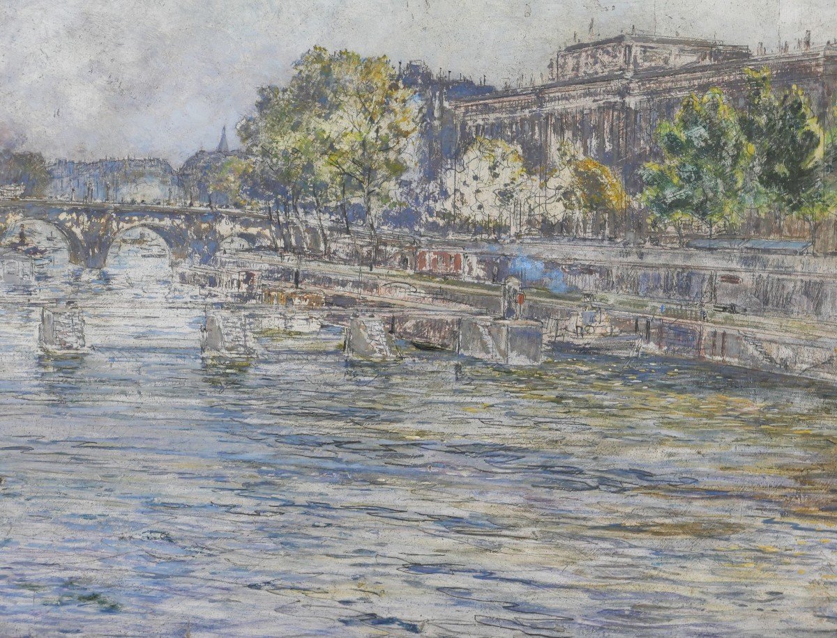 Frédéric Houbron 1851-1908 Paris, The Lock Of The Monnaie, Painting, 1902-photo-3