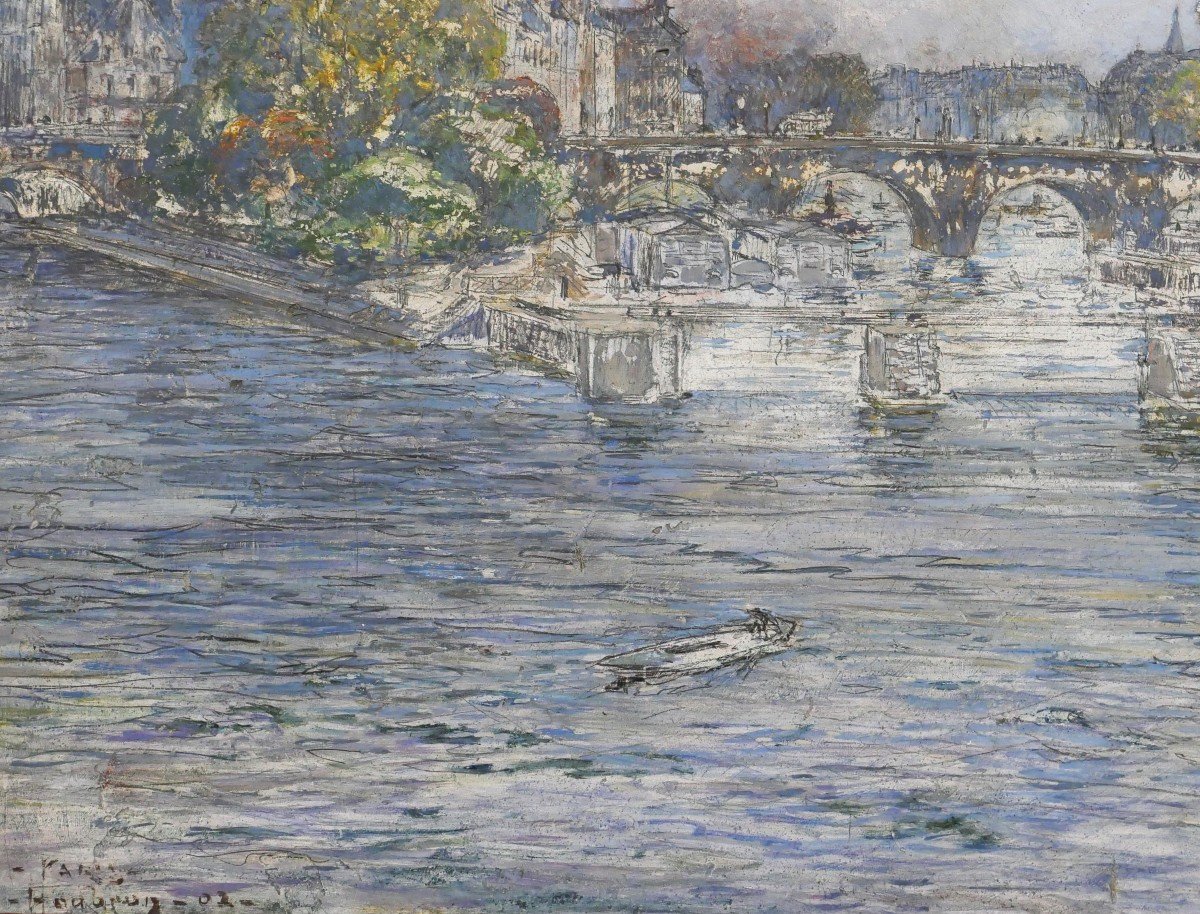 Frédéric Houbron 1851-1908 Paris, The Lock Of The Monnaie, Painting, 1902-photo-4