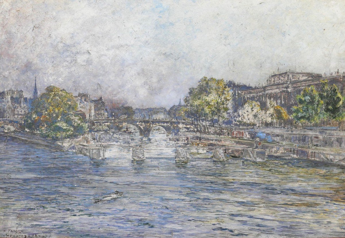 Frédéric Houbron 1851-1908 Paris, The Lock Of The Monnaie, Painting, 1902