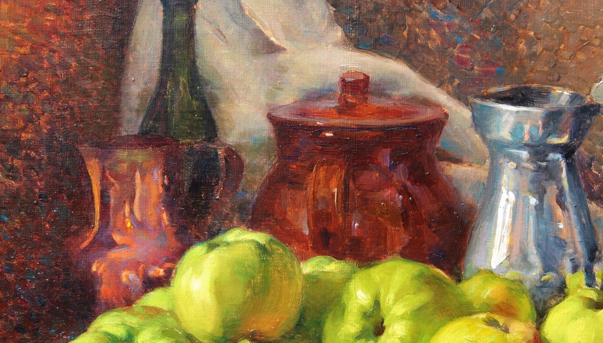 François FORICHON 1865-1952 Nature morte aux pommes, tableau, 1929-photo-3