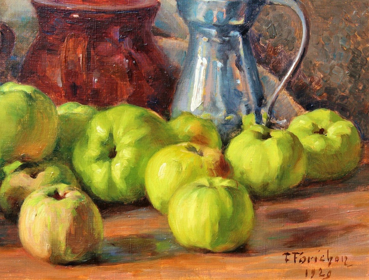 François FORICHON 1865-1952 Nature morte aux pommes, tableau, 1929-photo-1