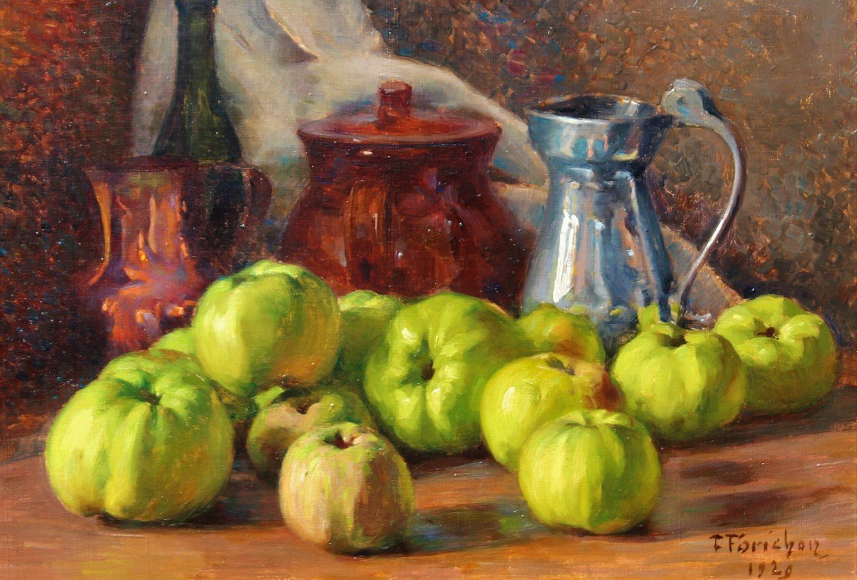 François FORICHON 1865-1952 Nature morte aux pommes, tableau, 1929