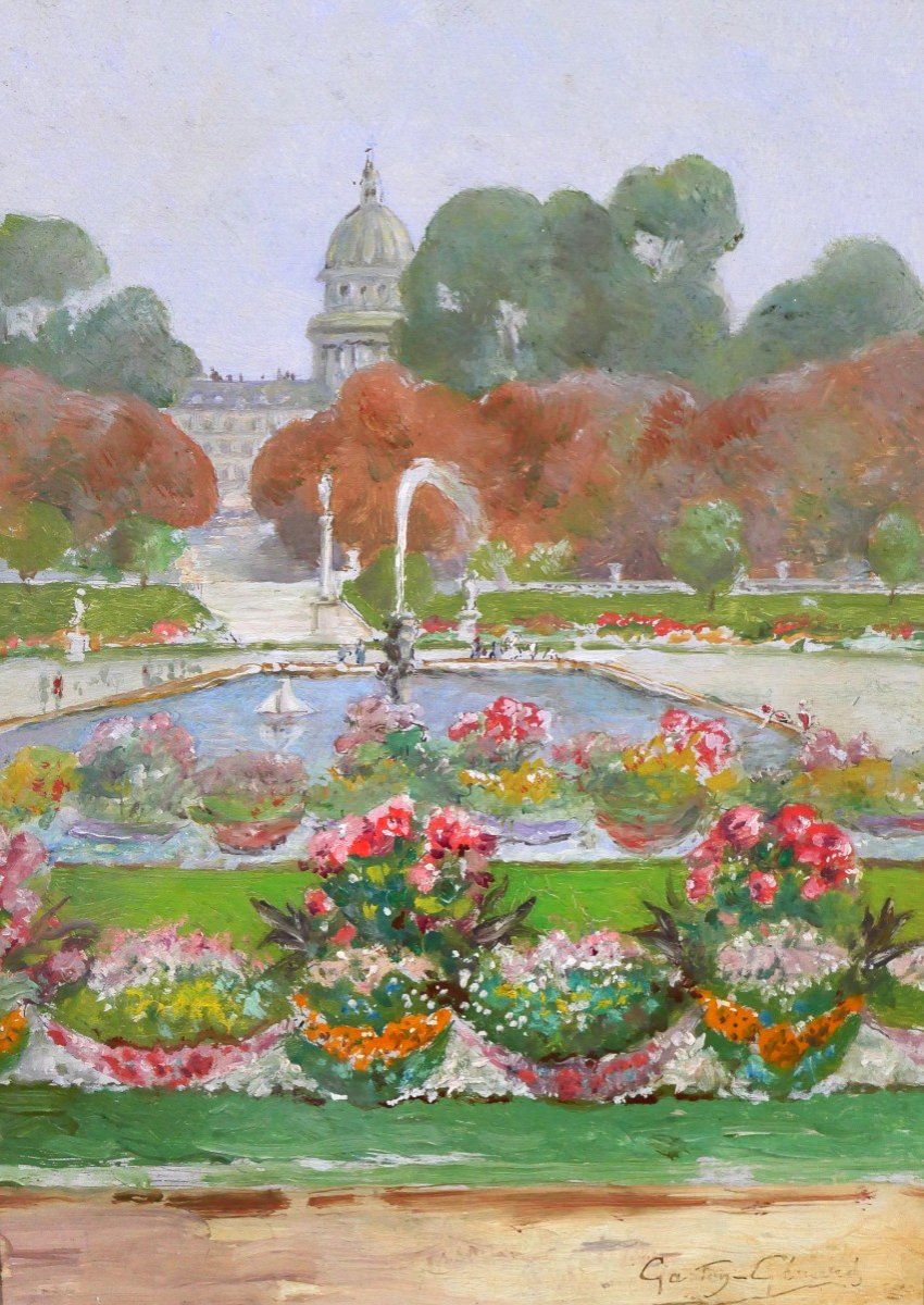 Gaston Gérard Paris, le Jardin du Luxembourg et le Panthéon, tableau, vers 1885-90