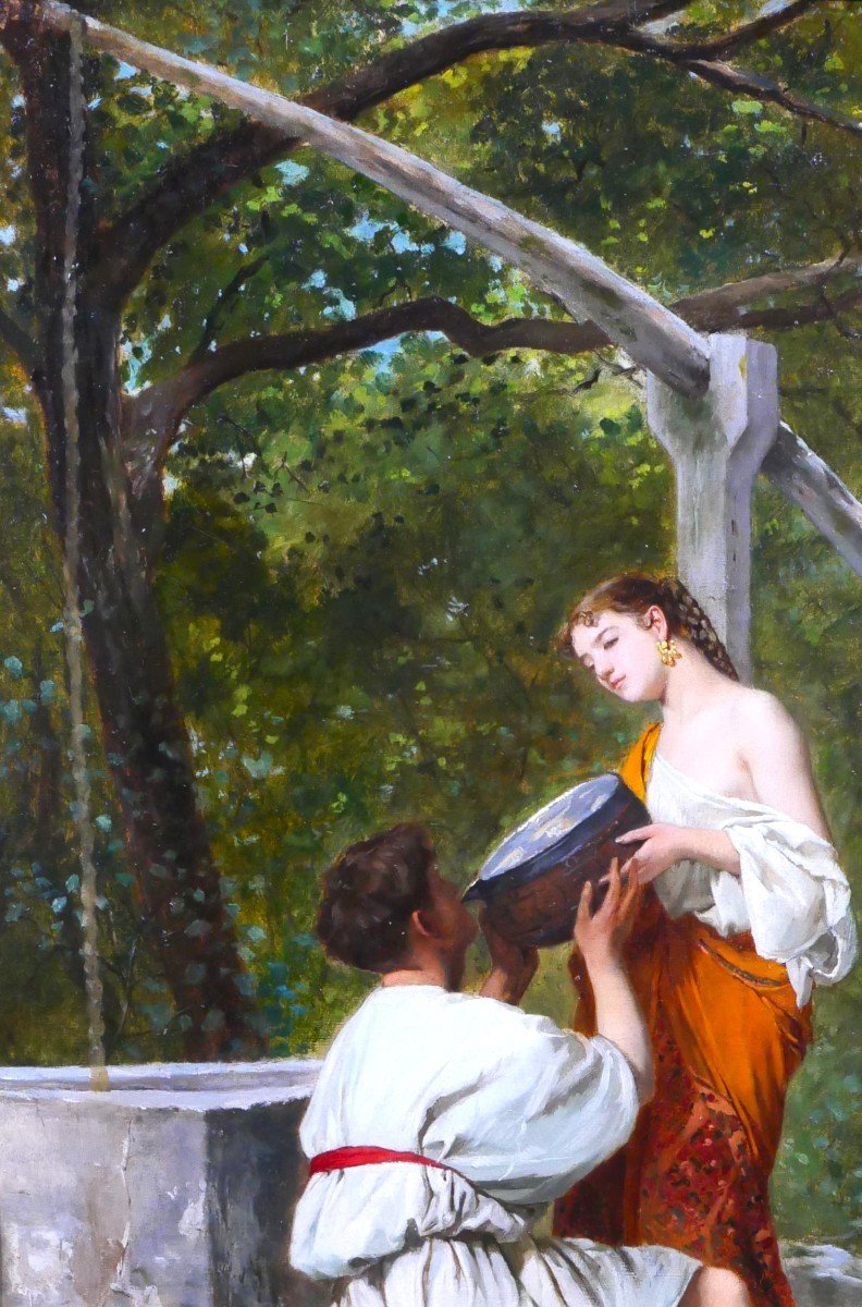 Théophile Poilpot 1848-1915 Greece, Couple At The Fountain, Painting, 1874-photo-1