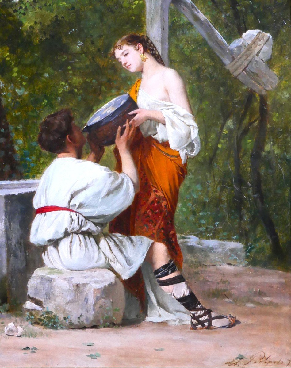 Théophile Poilpot 1848-1915 Greece, Couple At The Fountain, Painting, 1874-photo-3