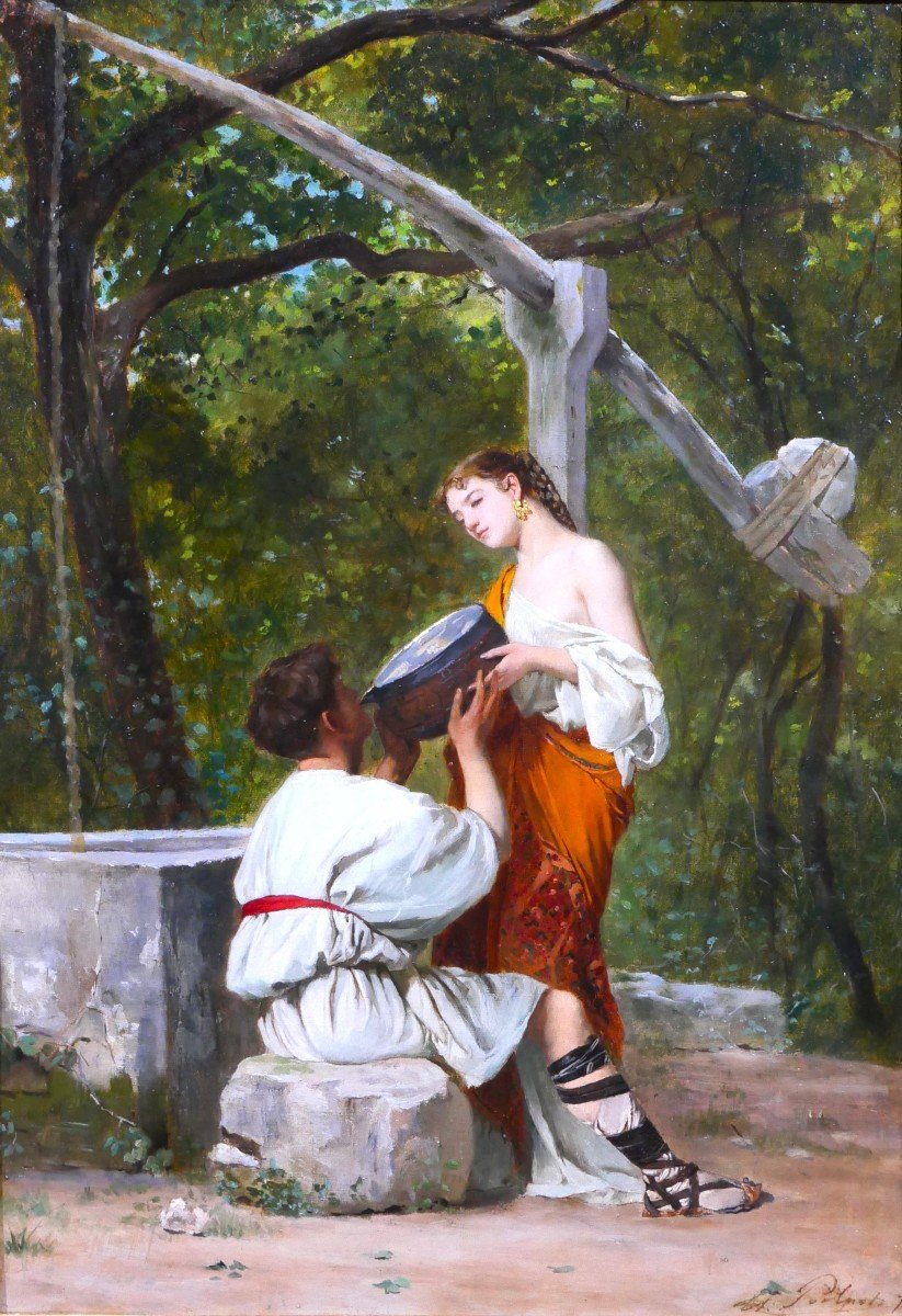 Théophile Poilpot 1848-1915 Greece, Couple At The Fountain, Painting, 1874