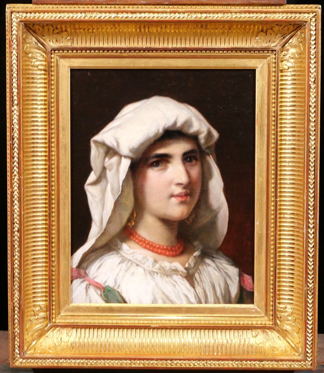 Johann GRUND 1808-1887 Portrait de femme italienne, tableau, 1883-photo-2