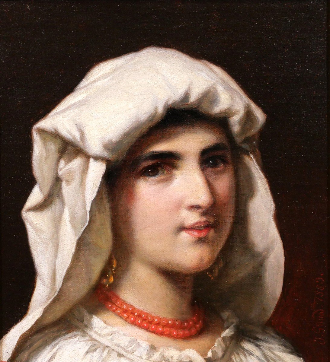 Johann GRUND 1808-1887 Portrait de femme italienne, tableau, 1883-photo-3