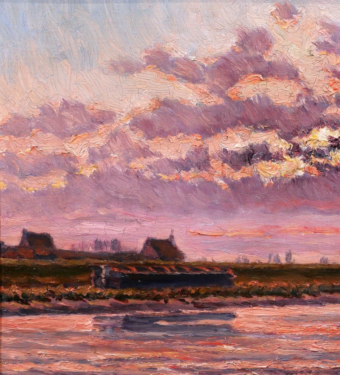 Edouard de Looz-Block 1864-1931 Paysage au coucher de soleil et au moulin, tableau, 1890-1900-photo-3