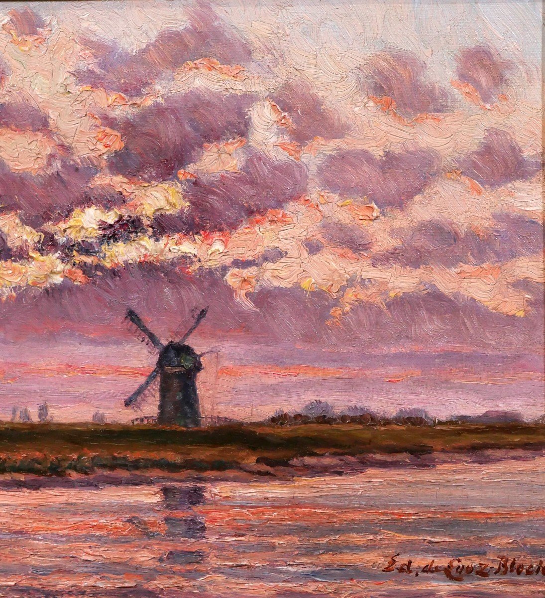 Edouard de Looz-Block 1864-1931 Paysage au coucher de soleil et au moulin, tableau, 1890-1900-photo-4