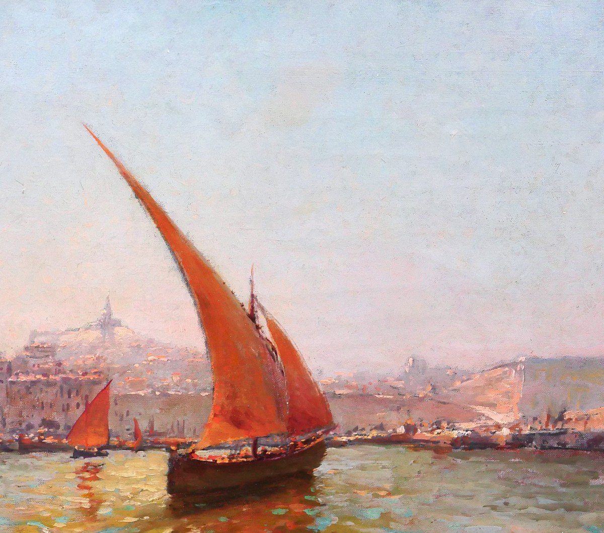 Louis NATTERO 1870-1915 Marseille, bateaux devant Notre-Dame, tableau, impressionnisme, c. 1905-photo-2