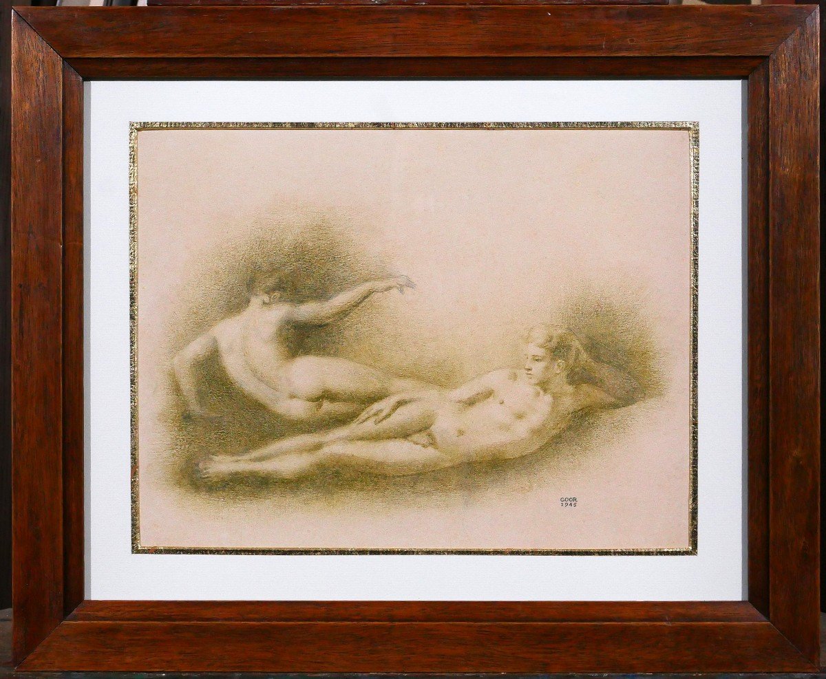 Gaston GOOR 1902-1977 Deux jeunes hommes nus, dessin, crayon sur papier, 1945-photo-2