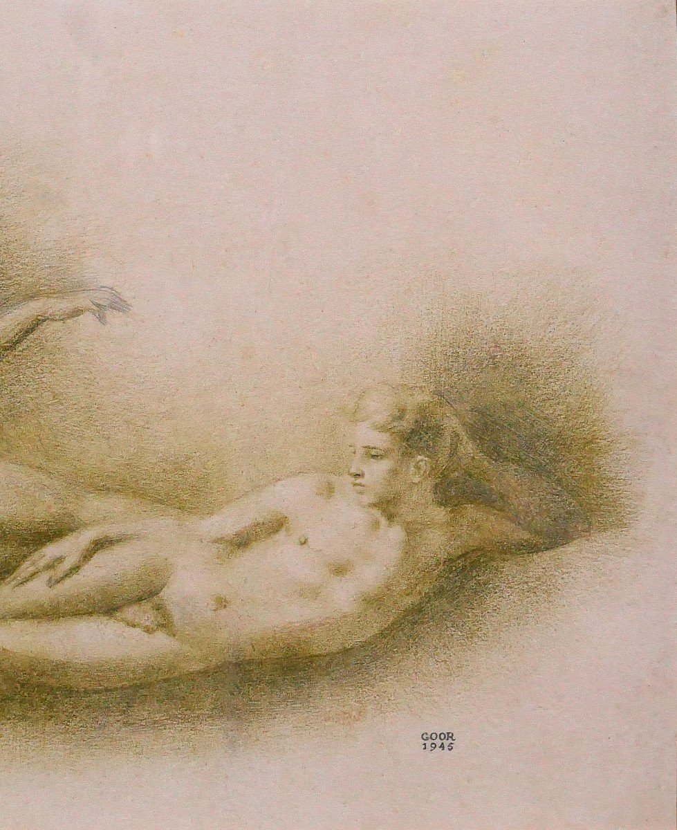 Gaston GOOR 1902-1977 Deux jeunes hommes nus, dessin, crayon sur papier, 1945-photo-4