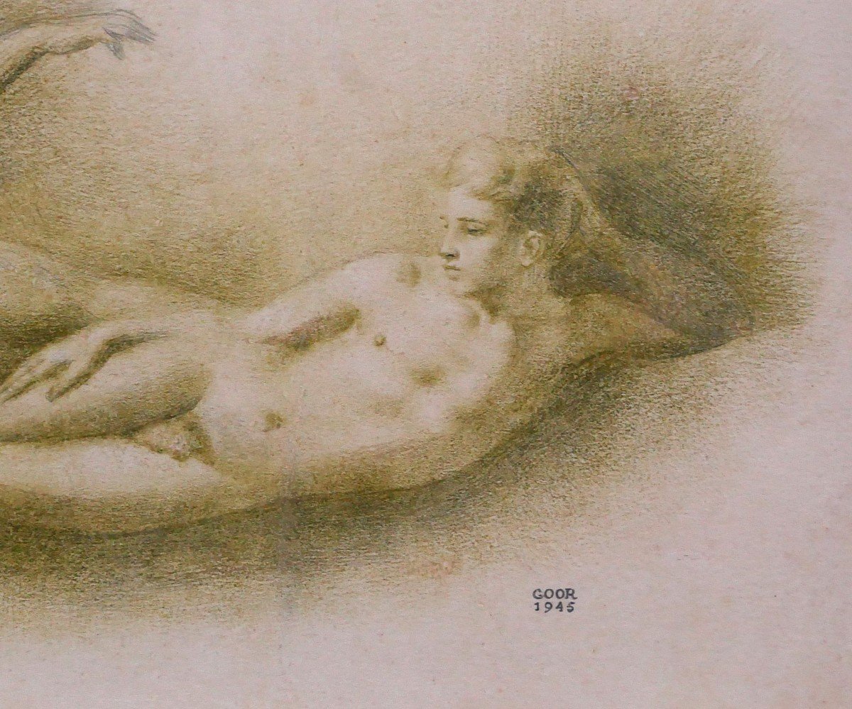 Gaston GOOR 1902-1977 Deux jeunes hommes nus, dessin, crayon sur papier, 1945-photo-2