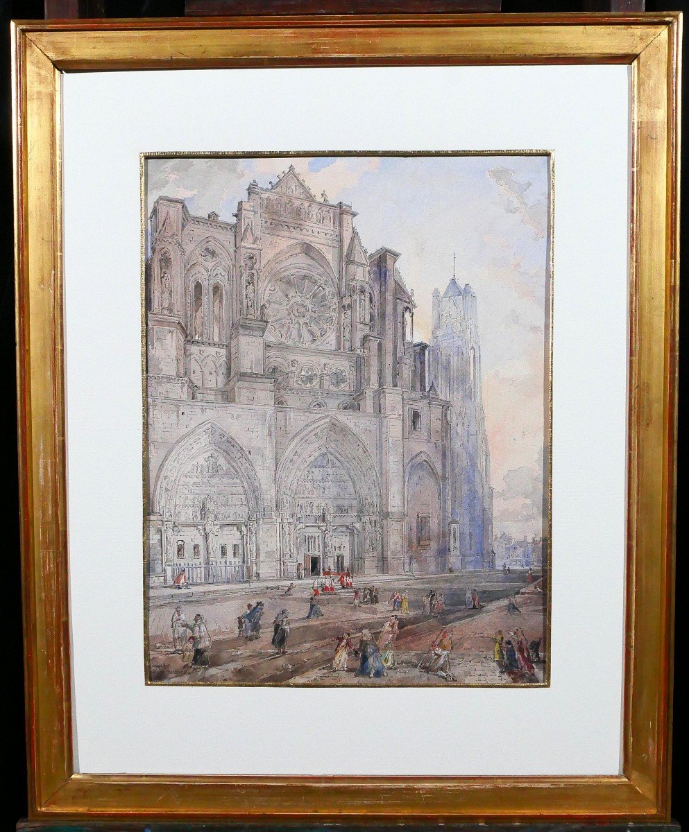 Louis-Désiré Thiénon 1812-1889 Reims, la cathédrale, paysage, dessin, 1875-photo-2