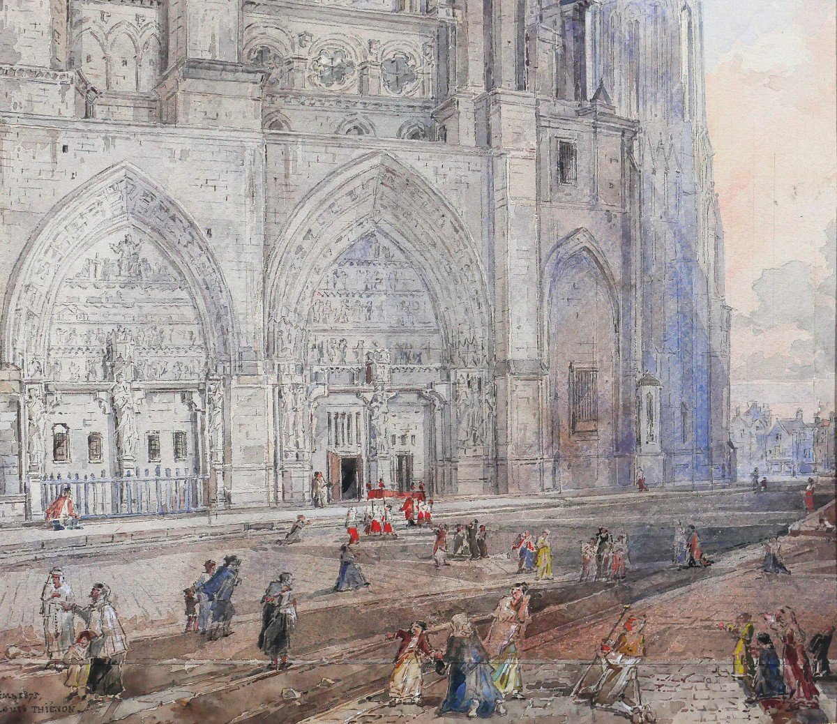 Louis-Désiré Thiénon 1812-1889 Reims, la cathédrale, paysage, dessin, 1875-photo-4