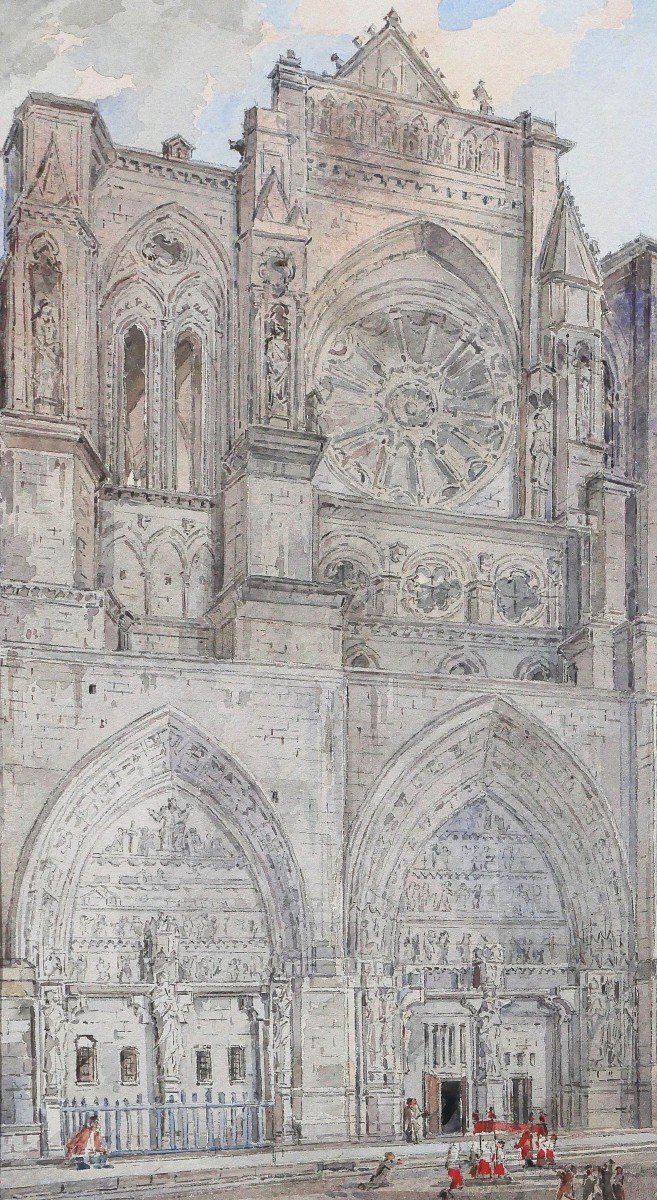 Louis-Désiré Thiénon 1812-1889 Reims, la cathédrale, paysage, dessin, 1875-photo-1