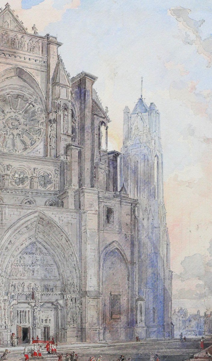 Louis-Désiré Thiénon 1812-1889 Reims, la cathédrale, paysage, dessin, 1875-photo-2