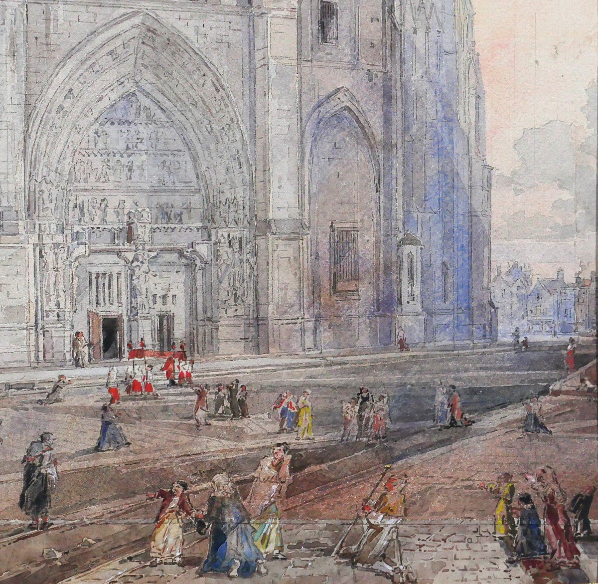 Louis-Désiré Thiénon 1812-1889 Reims, la cathédrale, paysage, dessin, 1875-photo-3