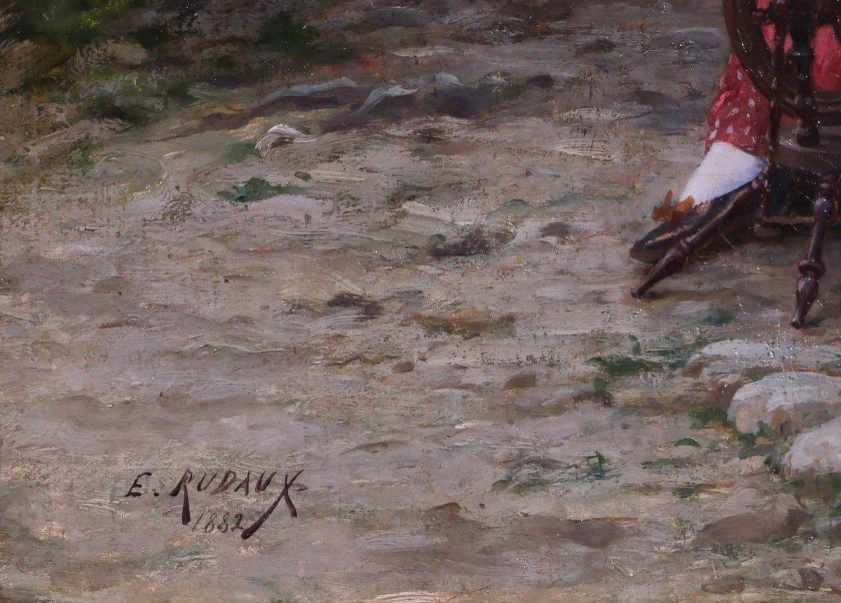 Edmond Rudaux 1840-1908 Woman In The Garden, Returning From Hunting, Painting, 1882, Impressionism-photo-5