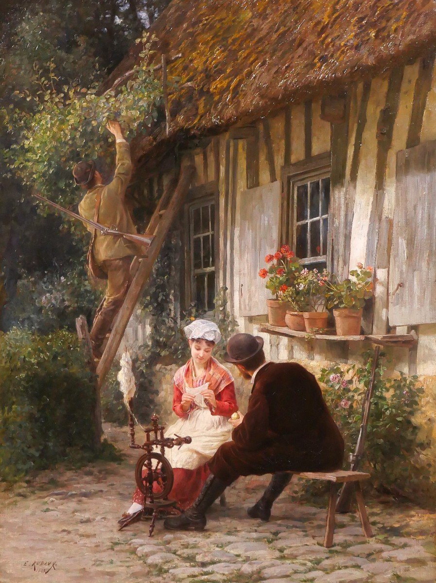 Edmond Rudaux 1840-1908 Woman In The Garden, Returning From Hunting, Painting, 1882, Impressionism