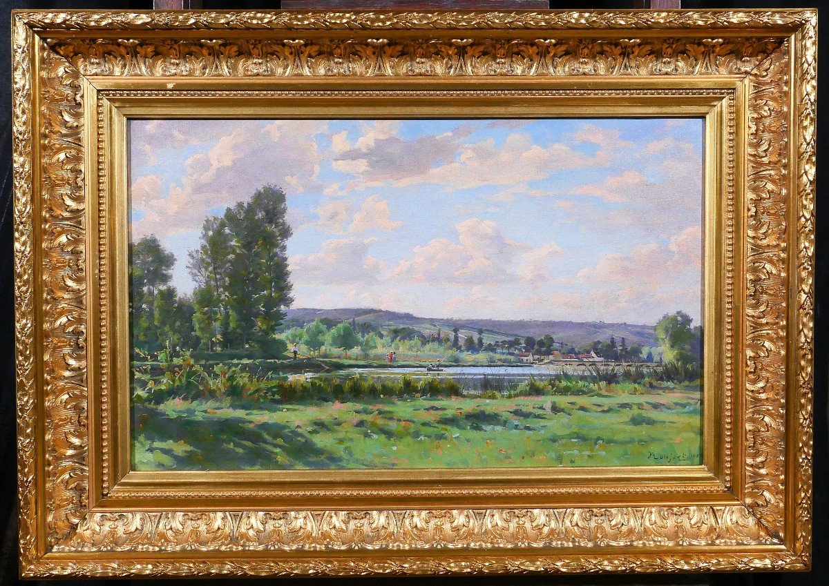 Jules Rousset 1840-1921 Burgundy, Landscape Of The Yonne Near Auxerre, Painting, 1902-photo-2