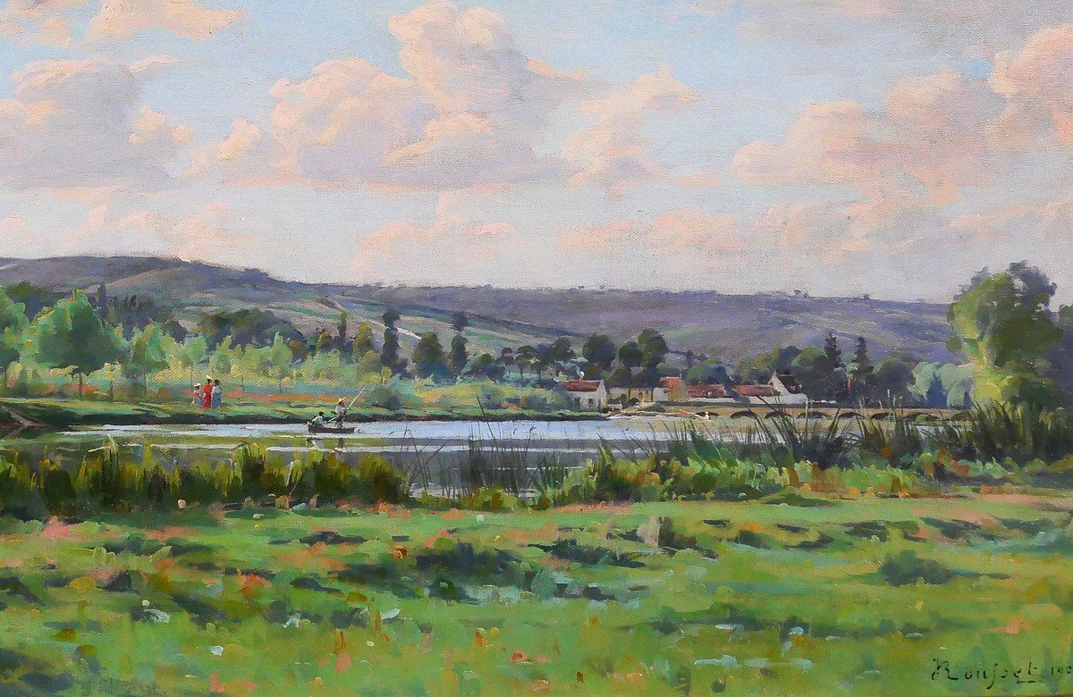 Jules Rousset 1840-1921 Burgundy, Landscape Of The Yonne Near Auxerre, Painting, 1902-photo-3