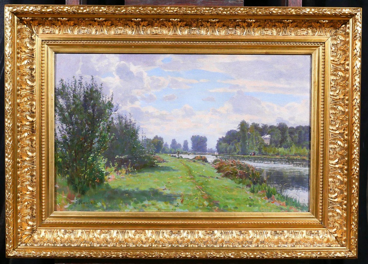 Jules ROUSSET 1840-1921 Bourgogne, paysage de l'Yonne près d'Auxerre, tableau, vers 1900-photo-2