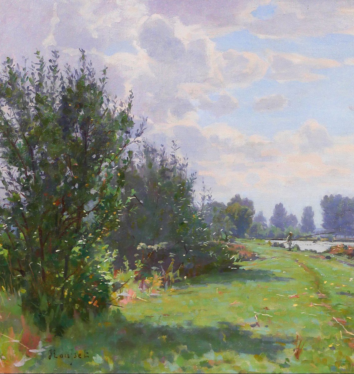 Jules ROUSSET 1840-1921 Bourgogne, paysage de l'Yonne près d'Auxerre, tableau, vers 1900-photo-3