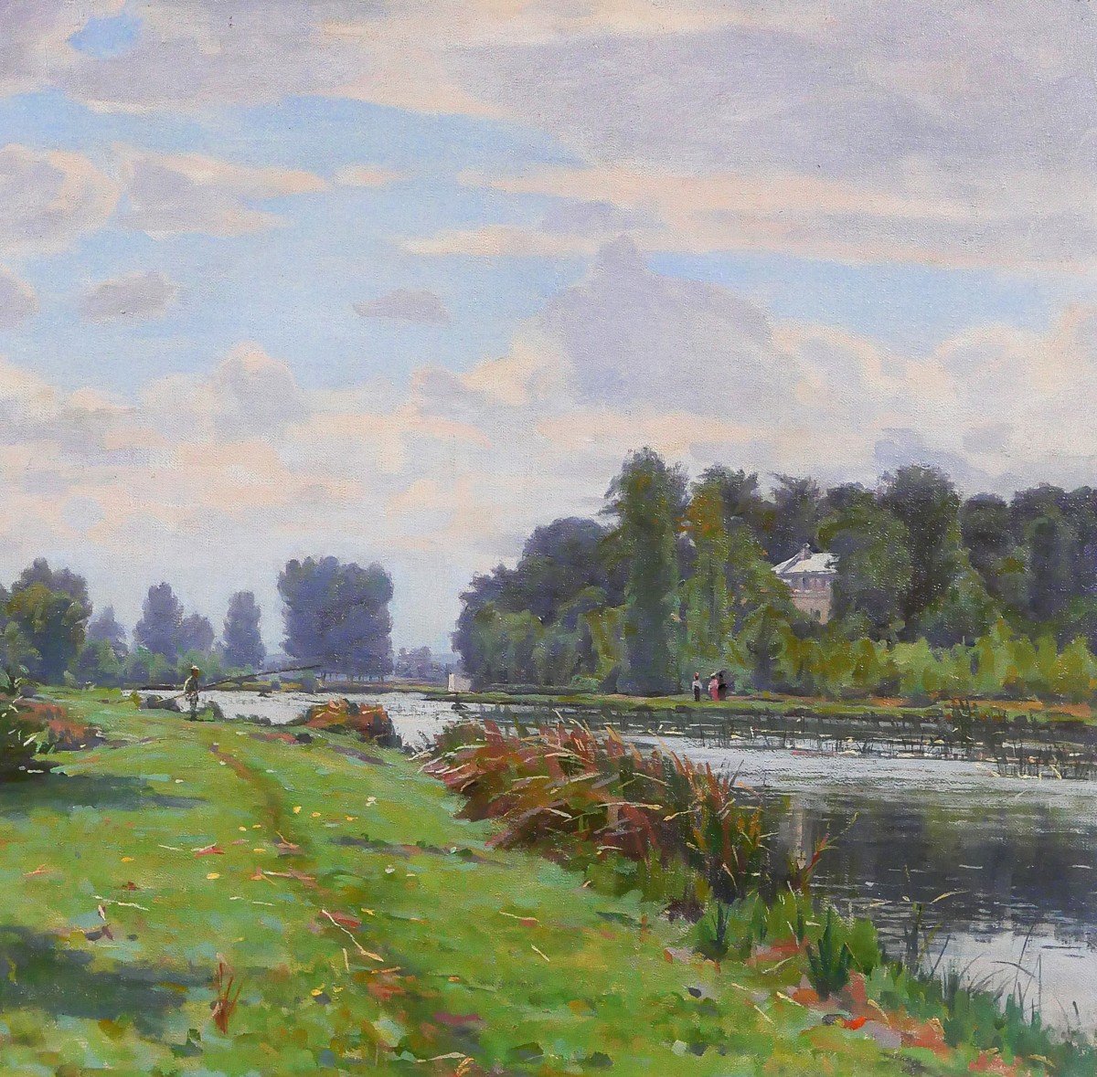 Jules ROUSSET 1840-1921 Bourgogne, paysage de l'Yonne près d'Auxerre, tableau, vers 1900-photo-4