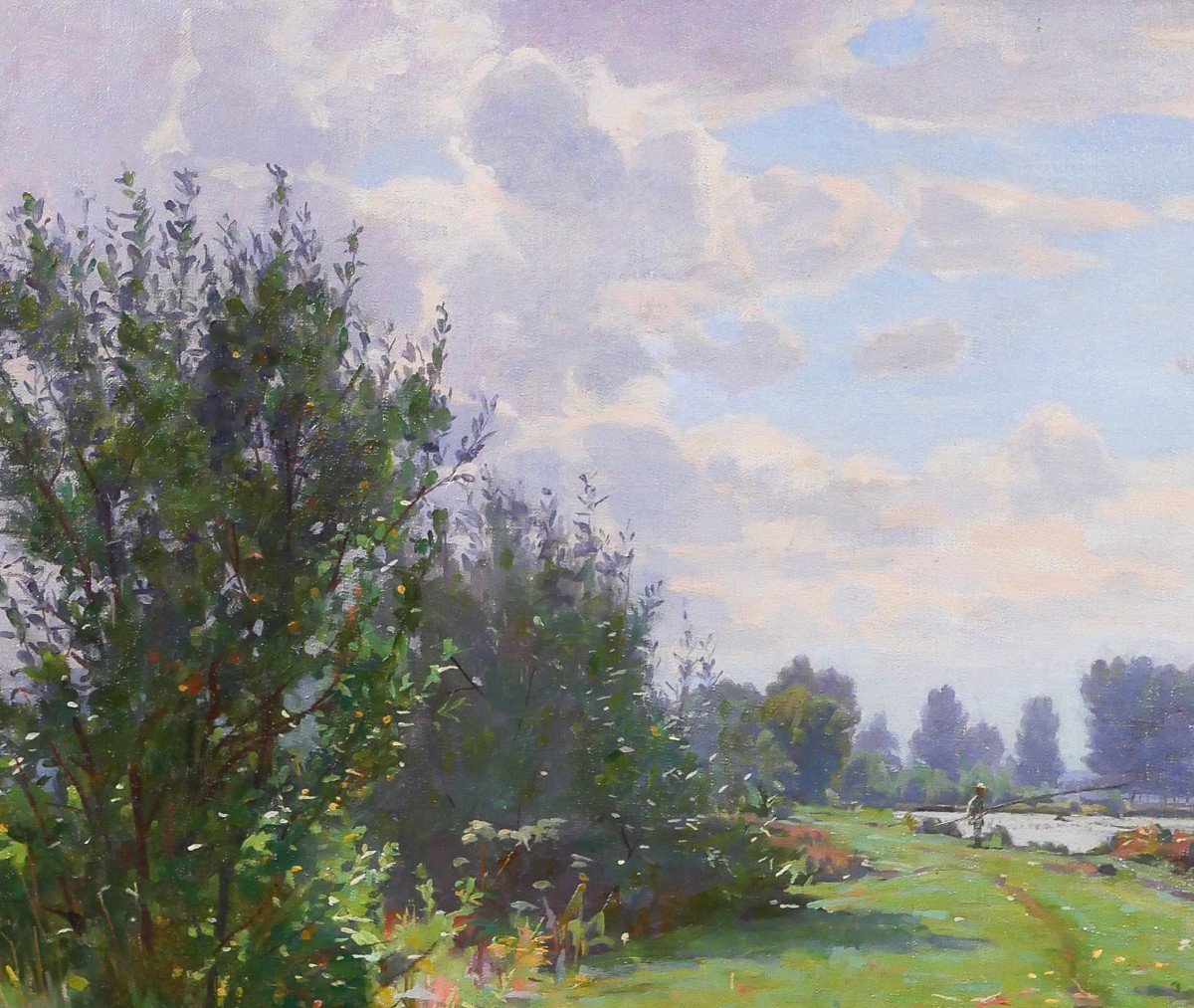 Jules ROUSSET 1840-1921 Bourgogne, paysage de l'Yonne près d'Auxerre, tableau, vers 1900-photo-1