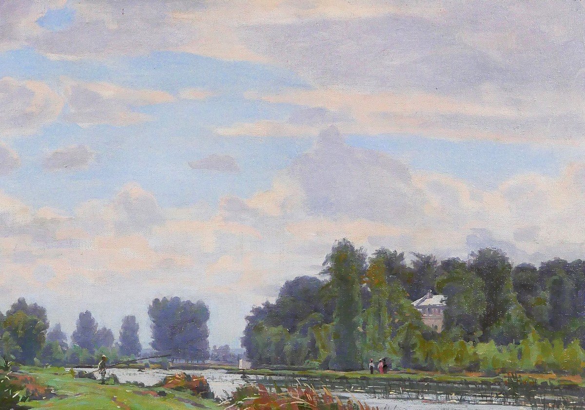 Jules ROUSSET 1840-1921 Bourgogne, paysage de l'Yonne près d'Auxerre, tableau, vers 1900-photo-2