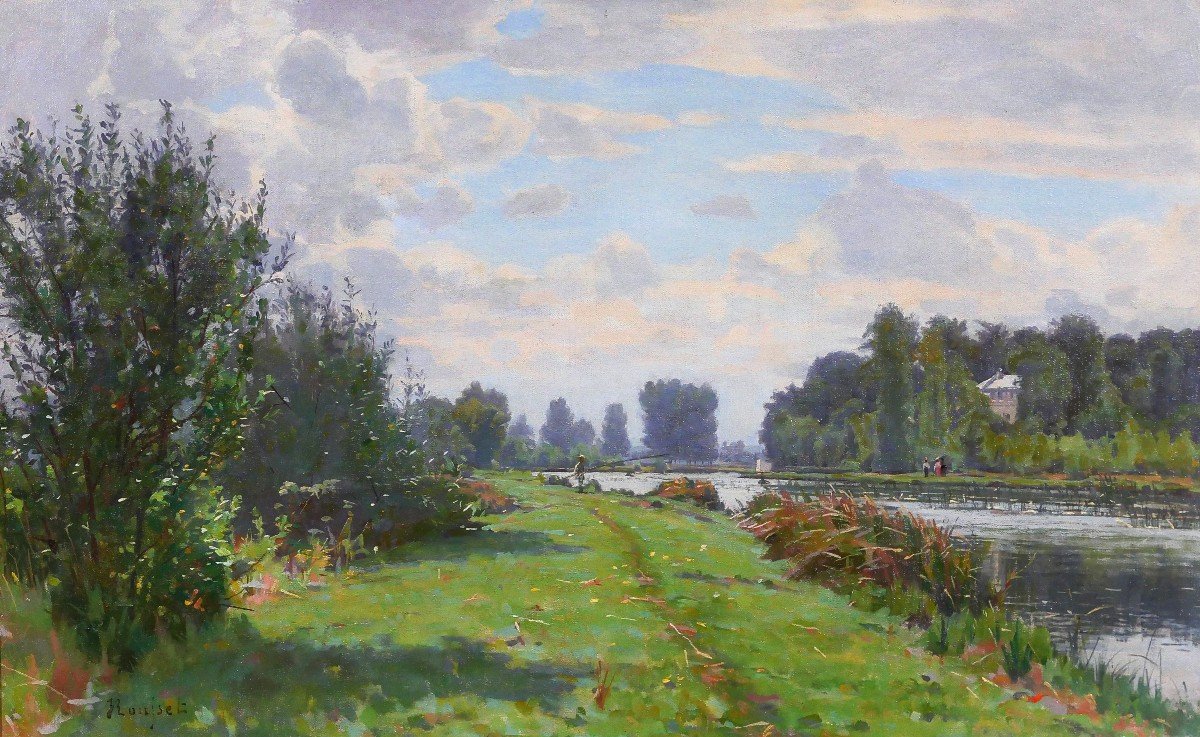 Jules ROUSSET 1840-1921 Bourgogne, paysage de l'Yonne près d'Auxerre, tableau, vers 1900