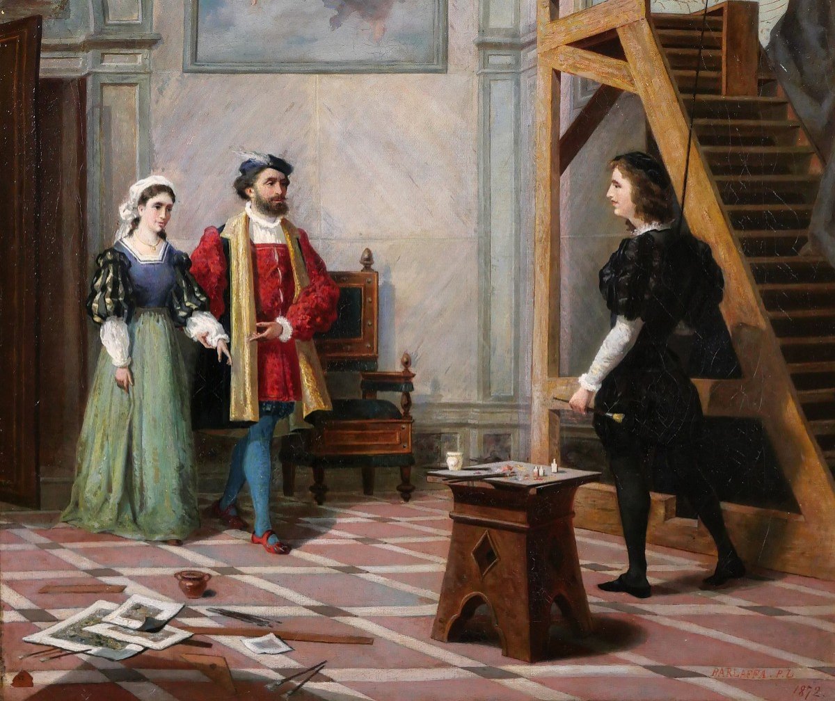 Pio Ludovico BARLAFFA, Le peintre Raphael et la Fornarina dans son atelier, tableau, 1872-photo-4