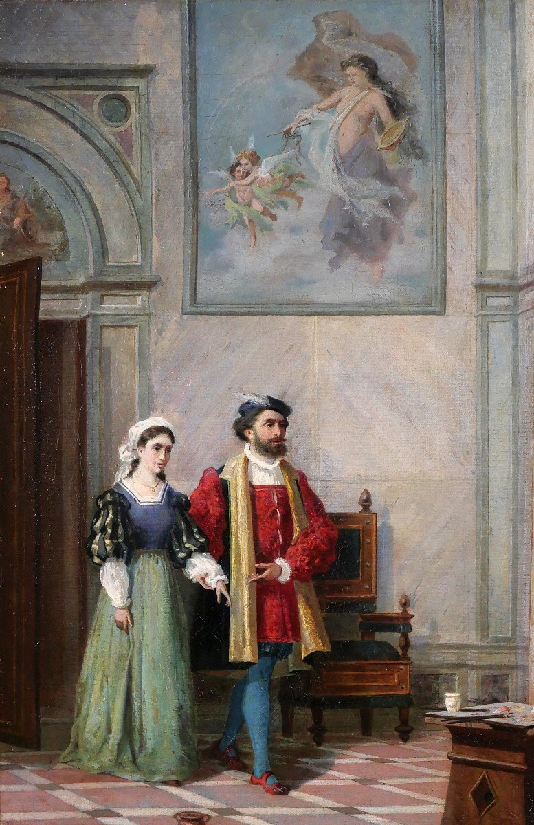 Pio Ludovico BARLAFFA, Le peintre Raphael et la Fornarina dans son atelier, tableau, 1872-photo-1