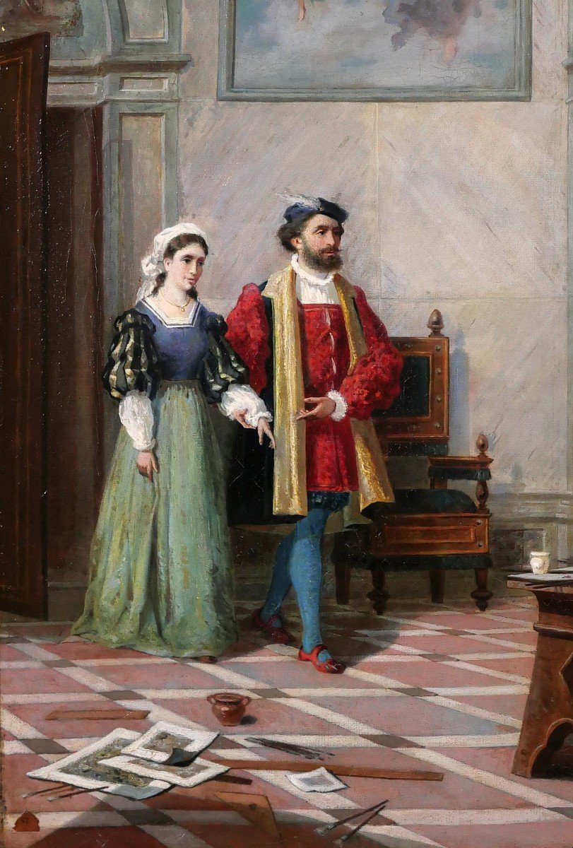 Pio Ludovico BARLAFFA, Le peintre Raphael et la Fornarina dans son atelier, tableau, 1872-photo-4